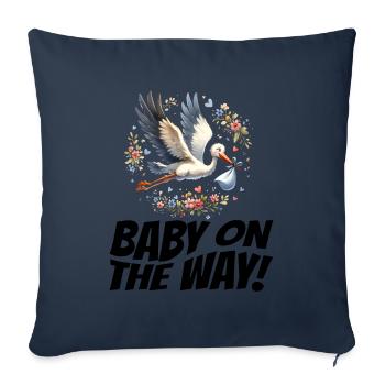 Expectant mother Stork brings the beautiful news - Sofa pillowcase 17,3'' x 17,3'' (45 x 45 cm) - navy - Front