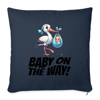 Expectant mother Stork brings the beautiful news - Sofa pillowcase 17,3'' x 17,3'' (45 x 45 cm) - navy - Front