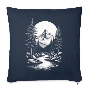 Paysage Nature Montagnes Forêt Arbres Arbre Rivière Montagne - Housse de coussin décorative 45 x 45 cm - bleu marine - Devant