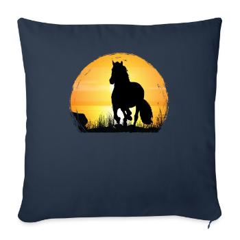 Coucher de soleil - Cheval andalou - Housse de coussin décorative 45 x 45 cm - bleu marine - Devant