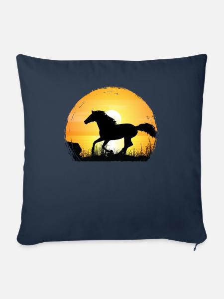Sonnenuntergang - Vollblutpferd - Sofakissenbezug 45 x 45 cm - Navy