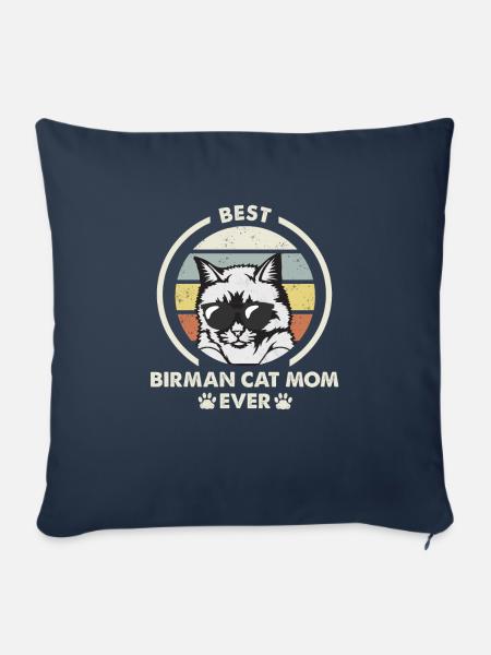 Katzenmama - Birman Katze - Sofakissenbezug 45 x 45 cm - Navy