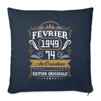 Février 1949 74 Ans Rétro Cadeau D'anniversaire - Housse de coussin décorative 45 x 45 cm - bleu marine - Devant