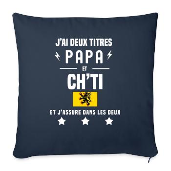 j'ai deux titres papa et ch'ti drapeau - Housse de coussin décorative 45 x 45 cm - bleu marine - Devant