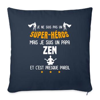 papa zen super héros papa yoga - Housse de coussin décorative 45 x 45 cm - bleu marine - Devant