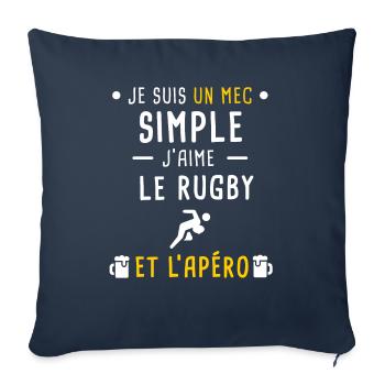 mec simple rugby joueur et apéro - Housse de coussin décorative 45 x 45 cm - bleu marine - Devant