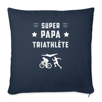 super papa triathlète papa triathlon cadeau père - Housse de coussin décorative 45 x 45 cm - bleu marine - Devant