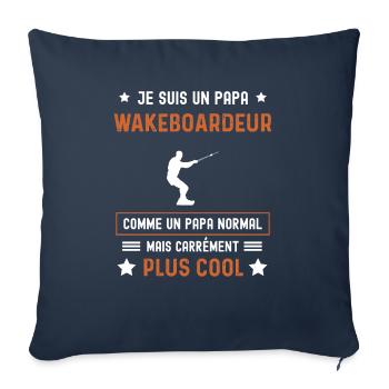 papa wakeboardeur normal père wakeboard - Housse de coussin décorative 45 x 45 cm - bleu marine - Devant