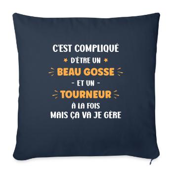 Beau gosse et Tourneur - Housse de coussin décorative 45 x 45 cm - bleu marine - Devant