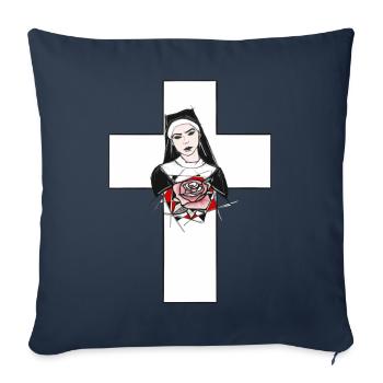 Nonne Kreuz Rose Tattoo Nun Gothic Dark - Sofakissenbezug 45 x 45 cm - Navy - Vorne