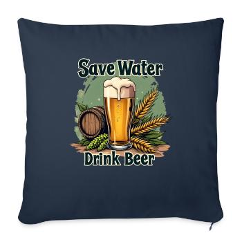 ÉCONOMISER L’EAU BOIRE BIÈRE - BIÈRE FÛT HOUBLON ET MALT - Housse de coussin décorative 45 x 45 cm - bleu marine - Devant