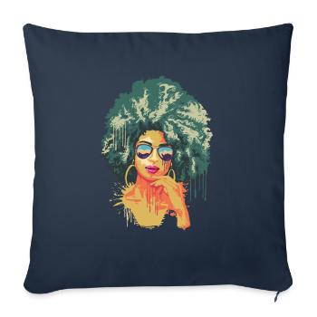 Vintage Retro Art 70's Afro Noir Africain - Housse de coussin décorative 45 x 45 cm - bleu marine - Devant
