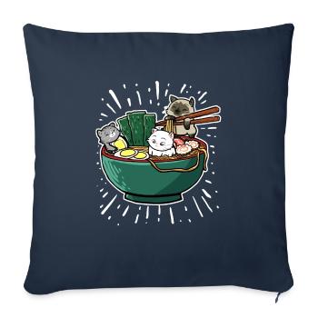 Bol de nouilles ramen japonais Kawaii Anime Cat - Housse de coussin décorative 45 x 45 cm - bleu marine - Devant