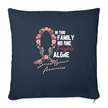 Cadeau de chimio de combat de fleur de ruban de cancer du sein - Housse de coussin décorative 45 x 45 cm - bleu marine - Devant