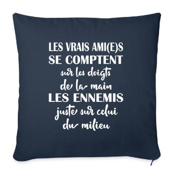 Les vrais ami(e)s se comptent sur les doigts - Housse de coussin décorative 45 x 45 cm - bleu marine - Devant