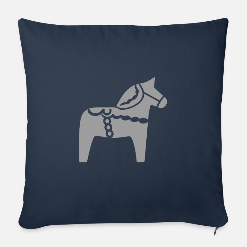Cheval Dala scandinave – Design folklorique - Housse de coussin décorative 45 x 45 cm - bleu marine