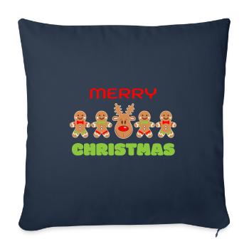 Série de rennes en pain d’épice - Tenue de Noël - Housse de coussin décorative 45 x 45 cm - bleu marine - Devant