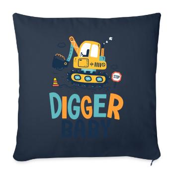 baby digger naissance bébé, papa chantier - Housse de coussin décorative 45 x 45 cm - bleu marine - Devant