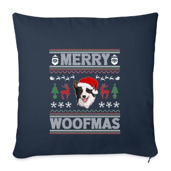 Border Collie cadeau de chien d’or de Noël - Housse de coussin décorative 45 x 45 cm - bleu marine - Devant