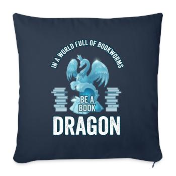 Bookworm Bookdragon Books Dragon Book Fan Reading Fan - Sofa pillowcase 17,3'' x 17,3'' (45 x 45 cm) - navy - Front