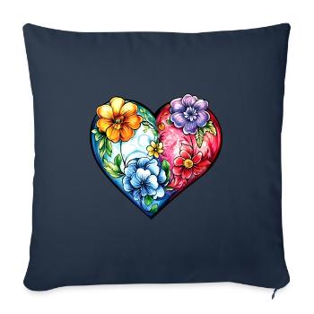 Herz Bunt Ornament Blumen - Sofakissenbezug 45 x 45 cm - Navy - Vorne