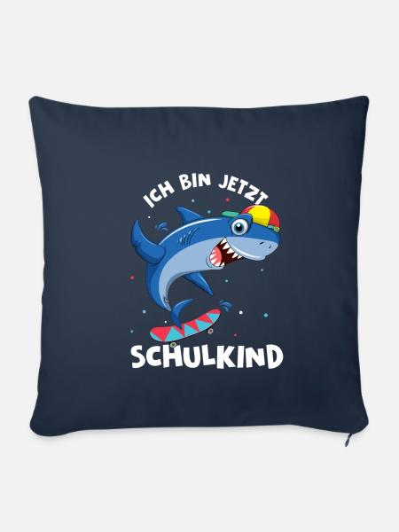Schulkind Hai Design Schule Spruch Schulstart Erst - Sofakissenbezug 45 x 45 cm - Navy