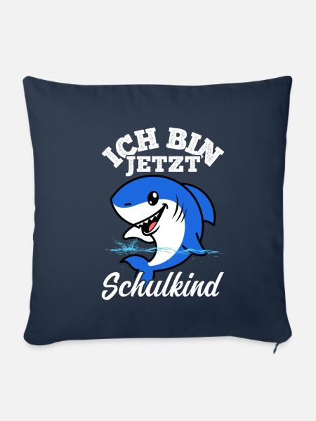 Schulkind Hai Design Schule Spruch Schulstart Schu - Sofakissenbezug 45 x 45 cm - Navy