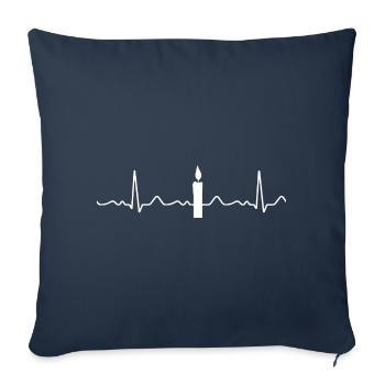 Bougie - battement de cœur, pouls, ligne cardiaque, ECG - Housse de coussin décorative 45 x 45 cm - bleu marine - Devant