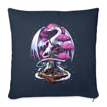 Fleur de cerisier dragon japonais - Housse de coussin décorative 45 x 45 cm - bleu marine - Devant