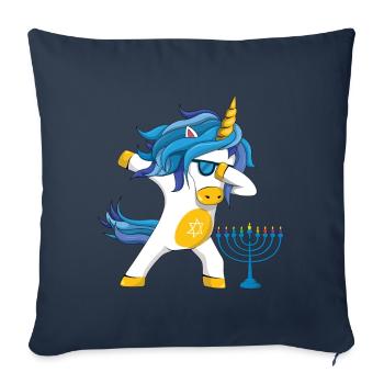 Licorne arc-en-ciel Yev Menorah Happy Hanukkah - Housse de coussin décorative 45 x 45 cm - bleu marine - Devant