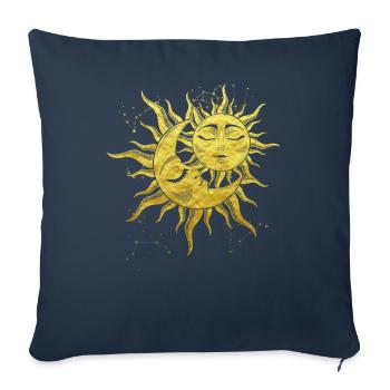 Amour spirituel Soleil et Lune Symbolisme sacré - Housse de coussin décorative 45 x 45 cm - bleu marine - Devant