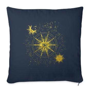 Tous voyant l’œil Symbole spirituel Lune Soleil - Housse de coussin décorative 45 x 45 cm - bleu marine - Devant