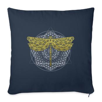Libellule spirituelle en or Mandala Fleur de Vie - Housse de coussin décorative 45 x 45 cm - bleu marine - Devant