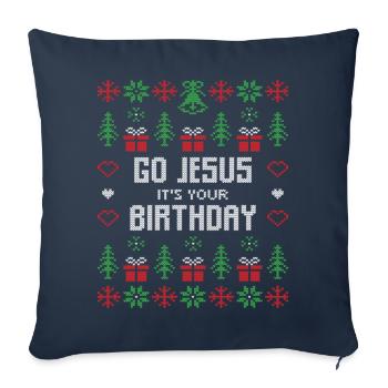 Noël va Jésus c’est ton anniversaire - Housse de coussin décorative 45 x 45 cm - bleu marine - Devant