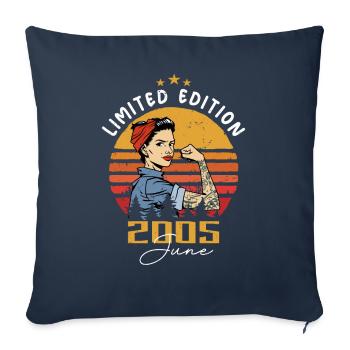 Millésime 2005 - Né en Juin 2005 - Housse de coussin décorative 45 x 45 cm - bleu marine - Devant