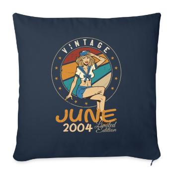 Millésime 2004 - Né En Juin 2004 - Housse de coussin décorative 45 x 45 cm - bleu marine - Devant