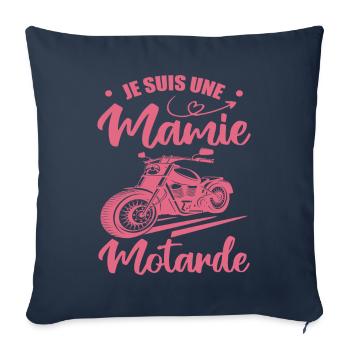 Mamie Motarde Mamou Humour - Housse de coussin décorative 45 x 45 cm - bleu marine - Devant