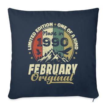Février 1990 - Jubilé 1990 Millésime Février 1990 - Housse de coussin décorative 45 x 45 cm - bleu marine - Devant