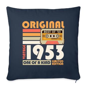 1953 vintage cassette rétro cassette cadeau d’anniversaire - Housse de coussin décorative 45 x 45 cm - bleu marine - Devant
