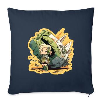 Jolie fille, pilote et vaisseau spatial - Housse de coussin décorative 45 x 45 cm - bleu marine - Devant