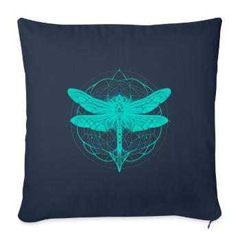 Dragonfly with ornament turquoise - Sacred Geometry - Sofa pillowcase 17,3'' x 17,3'' (45 x 45 cm) - navy - Front