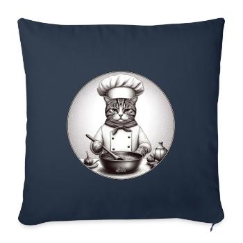 Chat cuisinier - Housse de coussin décorative 45 x 45 cm - bleu marine - Devant