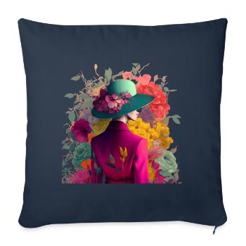 Model with hat and flowers gift - Sofa pillowcase 17,3'' x 17,3'' (45 x 45 cm) - navy - Front