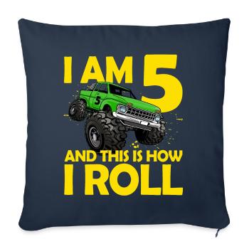 5. Geburtstag Geschenk 5 Jahre Monster Truck - Sofakissenbezug 45 x 45 cm - Navy - Vorne