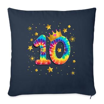 Teinture d’anniversaire colorée 10 ans filles 10. - Housse de coussin décorative 45 x 45 cm - bleu marine - Devant