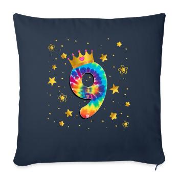 Teinture d’anniversaire colorée 9 ans filles 9. - Housse de coussin décorative 45 x 45 cm - bleu marine - Devant