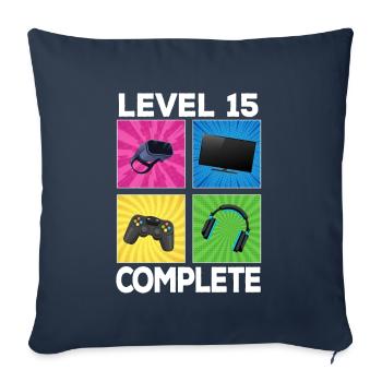 Niveau 15 complet 2007 Jeu 15e anniversaire - Housse de coussin décorative 45 x 45 cm - bleu marine - Devant