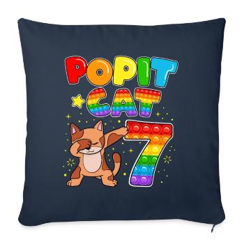 Pop it Cat Joyeux 7ème chat Anniversaire Sept - Housse de coussin décorative 45 x 45 cm - bleu marine - Devant