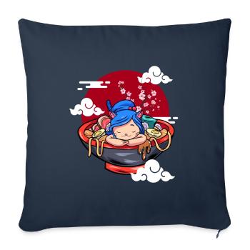 Drôle de chat endormi Ramen Chaton mignon - Housse de coussin décorative 45 x 45 cm - bleu marine - Devant