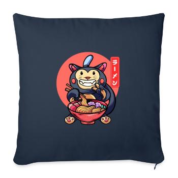 Drôle de chat mange Ramen Chaton mignon - Housse de coussin décorative 45 x 45 cm - bleu marine - Devant